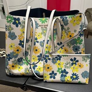 Kate Spade Blue and Yellow Floral Tote and Wallet